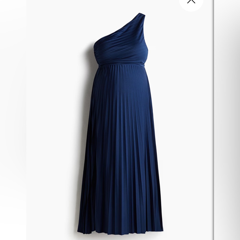 Elegant Maternity Navy One-Shoulder Dress